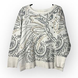 Peyton Primrose Abstract Paisley Ivory Sweater XL